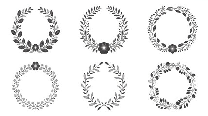Obraz premium Elegant floral wreath designs for wedding invitations, branding, and decorative elements, perfect for creating stylish and sophisticated visuals