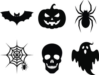 Silhouette spiderweb a skull and a ghost bat