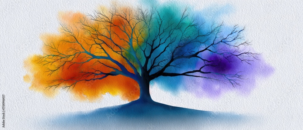Poster artistic technique symbolic concept. a vibrant artistic tree with colorful branches against a textur