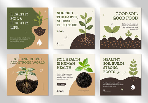 Healthy Soil Social Media Post Templates for Sustainability and Agriculture Promotion