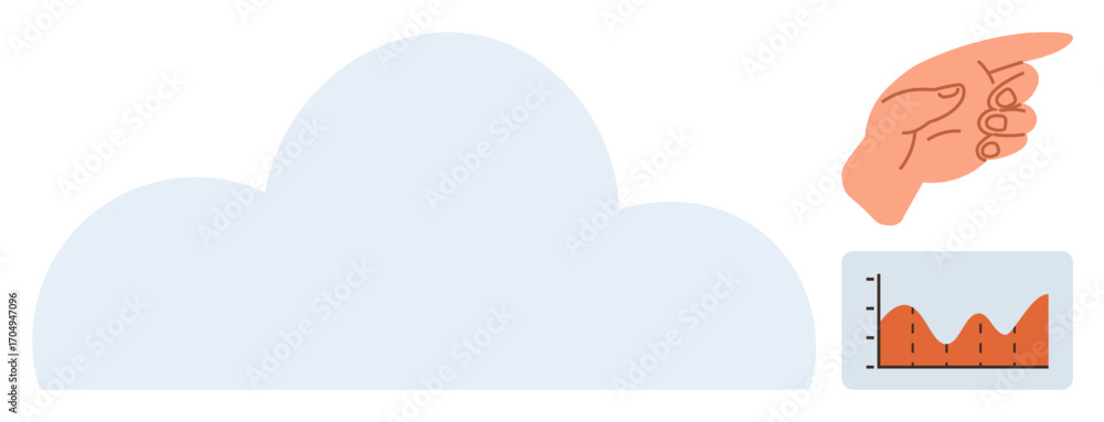 Aufkleber cloud with an orange data graph and a pointing hand symbolizing cloud services, analytics, and actio