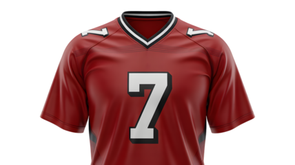 Dynamic red sports jersey with bold white number seven, perfect for team apparel design