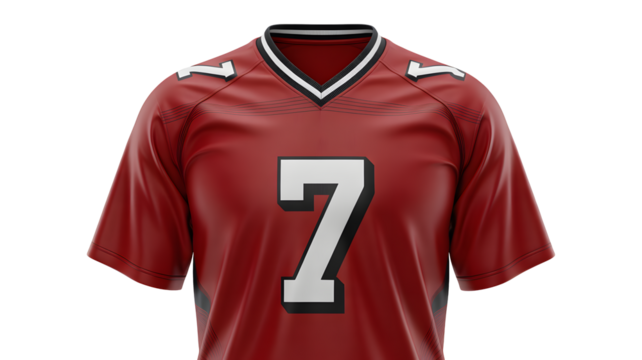 Dynamic red sports jersey with bold white number seven, perfect for team apparel design