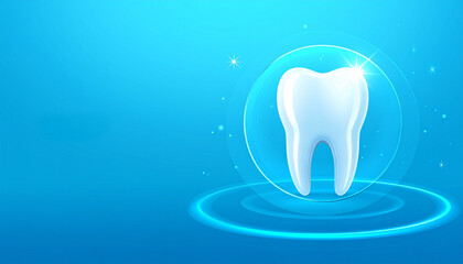 파란 배경 위의 빛나는 크리스탈 치아 Shiny Crystal Tooth on Blue Background