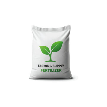 3D vector icon, realistic fertilizer bag with plant logo, farming supply