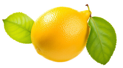 Fresh Lemon with Green Leaves - Still Life, Yellow Citrus Fruit, Healthy Food, Vitamin C Source, Isolated on White Background PNG, High-Resolution Image