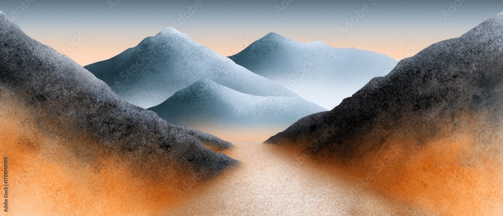 Poster artistic technique symbolic concept. mountain landscape with soft colors and textured formations.