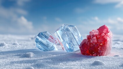Crystals on snow, vibrant colors