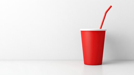 Red paper cup mockup with straw