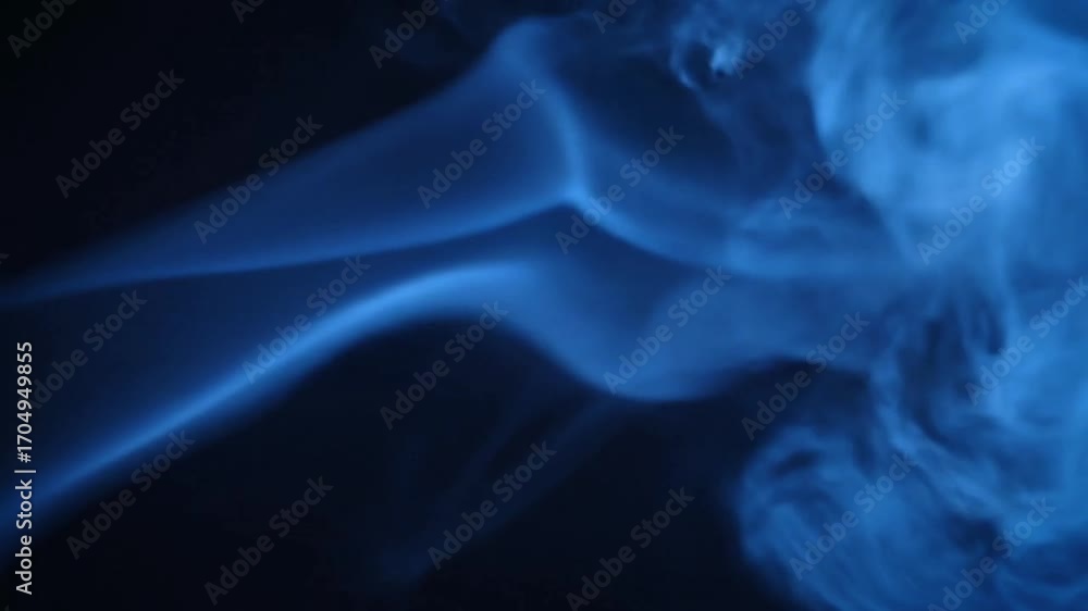 Poster abstract blue smoke swirls against a dark background, creating ethereal patterns and textures.