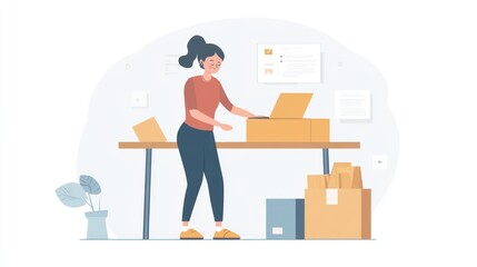 Woman unpacking boxes