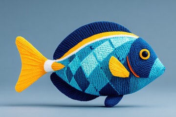 Colorful Knitted Fish Toy Bright Blue Yellow Orange Decorative Plush Sea Animal