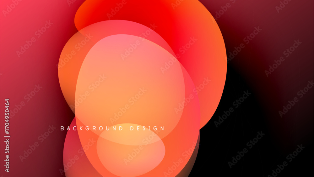 Poster abstract red shapes overlap, creating blurred gradients. dark background emphasizes vibrant color tr