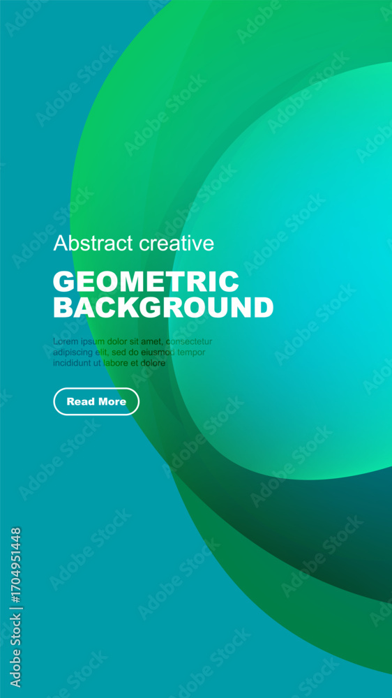 Poster abstract geometric background features vibrant teal, green hues. overlapping shapes create dynamic v