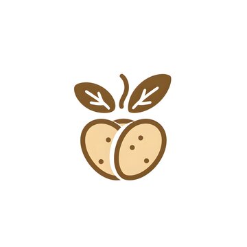 Potato vector icon with leaves in clean agricultural logo design