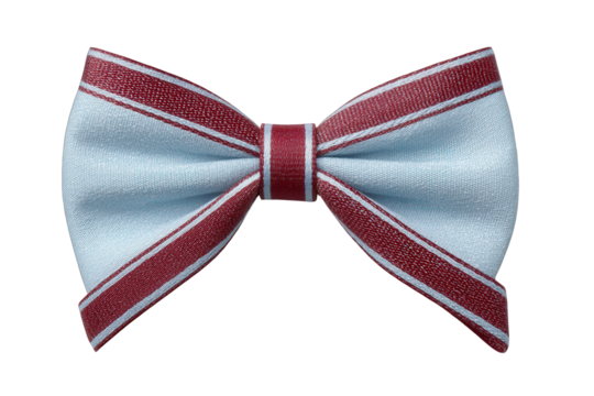 Light blue bow tie with red and white stripes isolated on transparent background