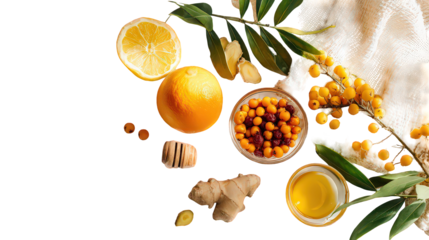 Vibrant Citrus and Ginger Ingredients on Black Background