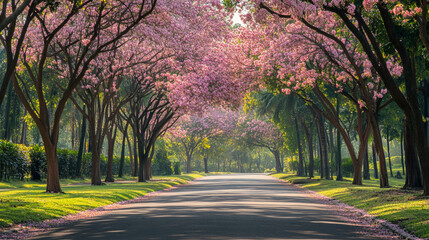 Cherry Blossom Tree Lined Road