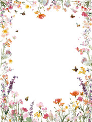 Obraz premium Vibrant floral border with butterflies surrounds black center, creating lively and colorful frame. flowers and butterflies add touch of nature and elegance to design
