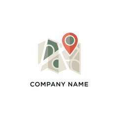 Creative location pin on a folded map logo template vector graphic.