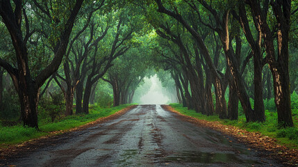 Obraz premium Winding Road Through Green Forest