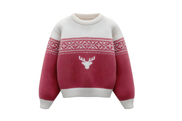 Cozy knitted sweater with deer motif isolated on transparent background