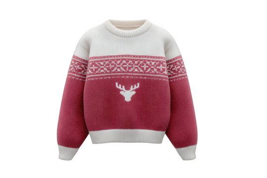 Cozy knitted sweater with deer motif isolated on transparent background