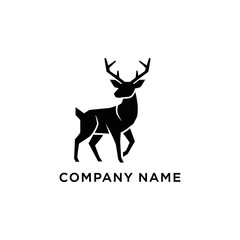 Elegant black silhouette of a majestic deer with impressive antlers and company name.