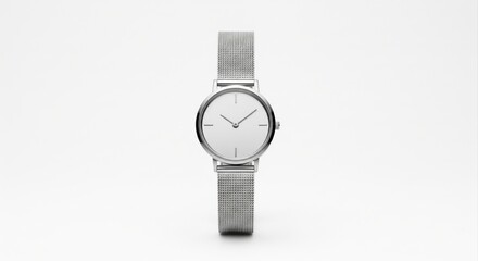 Minimalist Mesh Strap Watch Isolated on White Background