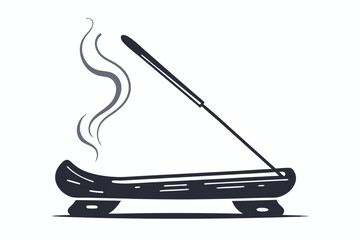 Aroma Therapy Burning Incense stick on tray with smoke, white background