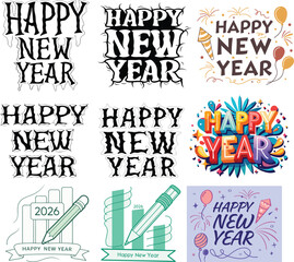 Happy new year 2026 celebration graphics collection
