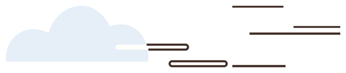 Light blue cloud with sleek horizontal lines implying movement, speed, or data transfer. Ideal for technology, communication, digital progress, cloud computing, growth, efficiency modern