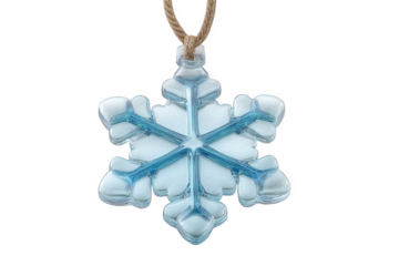 Blue glass snowflake ornament isolated on transparent background