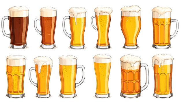 Various beer glasses with foam