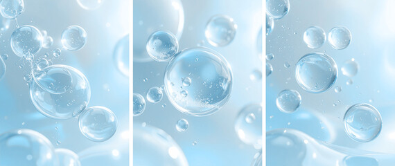 Soft pastel background with translucent glossy bubbles, floating abstract luxury design