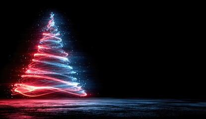 Glowing Christmas Tree on Black Background