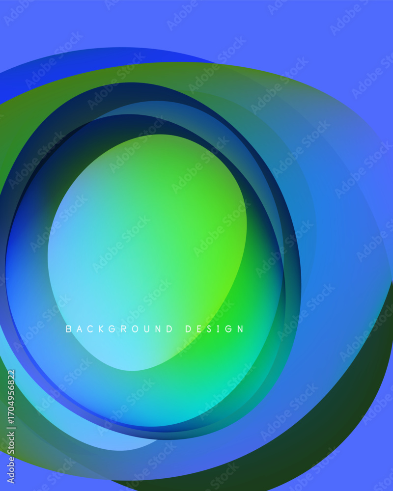 Poster abstract layers create vibrant circular design. blue, green hues blend smoothly, forming dynamic vis