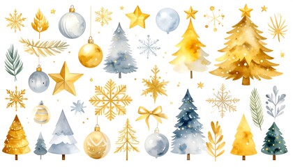 Watercolor Christmas design elements