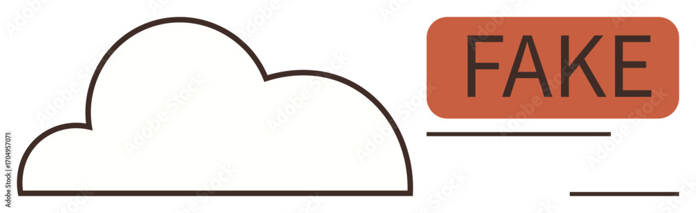 Aufkleber cloud outline alongside highlighted fake tag indicating data authenticity warning. ideal for cyberse