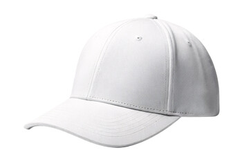 Fototapeta premium Pale silver-gray baseball hat with classic six-panel design and curved bill construction, isolated on a transparent background