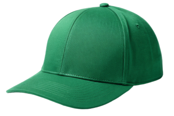 Forest green cotton baseball hat with classic structured crown and curved bill, isolated on a transparent background