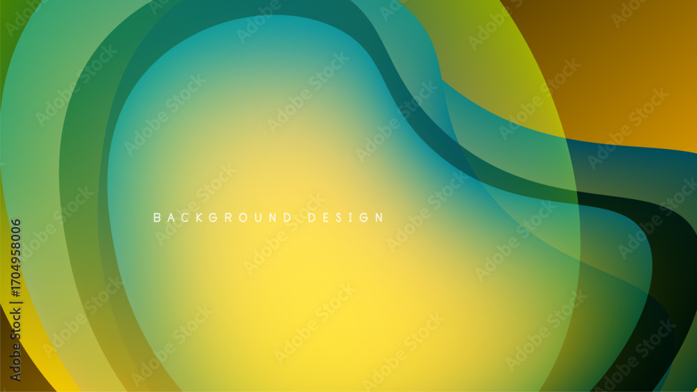 Poster abstract flowing shapes, vibrant colors blend. yellow, green, teal gradients create dynamic visual e