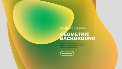 Abstract fluid shapes, vibrant colors, geometric design. Text includes geometric background, plus sample lorem ipsum text, button.