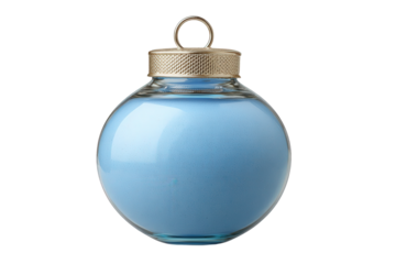 Blue glass christmas ornament filled with sparkling sand isolated on transparent background