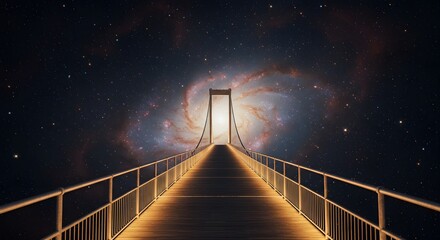 A glowing bridge glowing into galaxy, symbol of infinite connection.