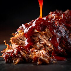 Pulled pork covered in barbecue sauce