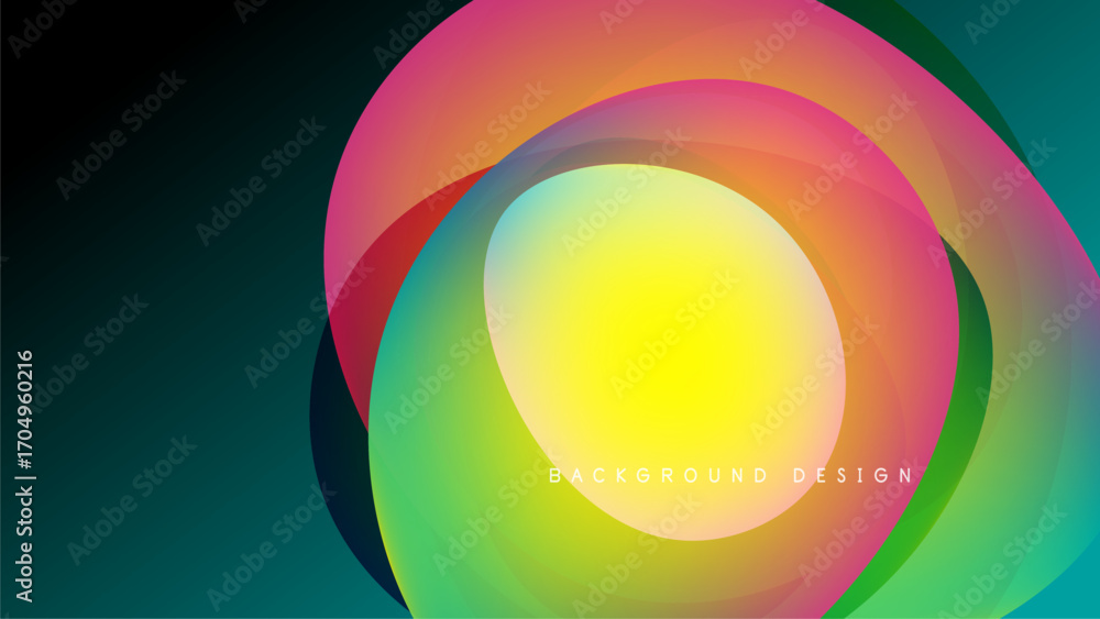Poster abstract colorful circles overlap, creating vibrant visual effect. dark background emphasizes bright