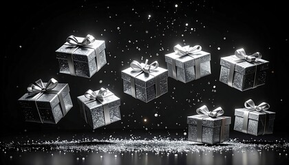 Silver gift boxes floating