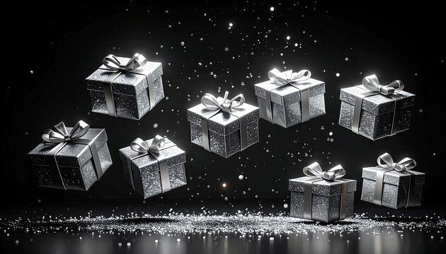 Silver gift boxes floating