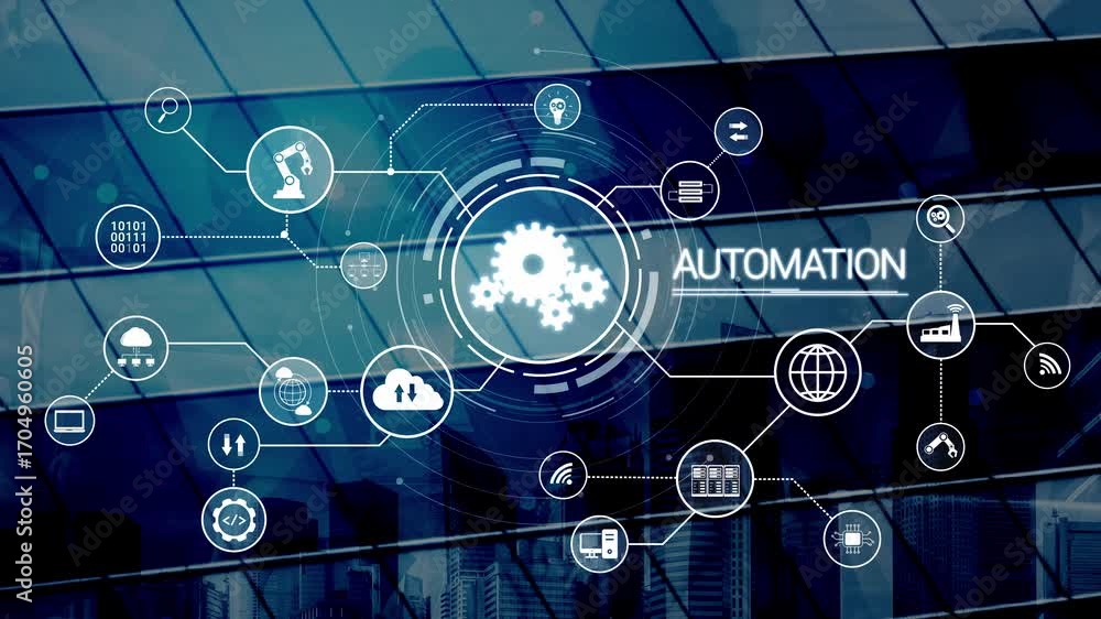 Fototapete modern automation drives workflow efficiency by connecting systems, people, and data. with intellige